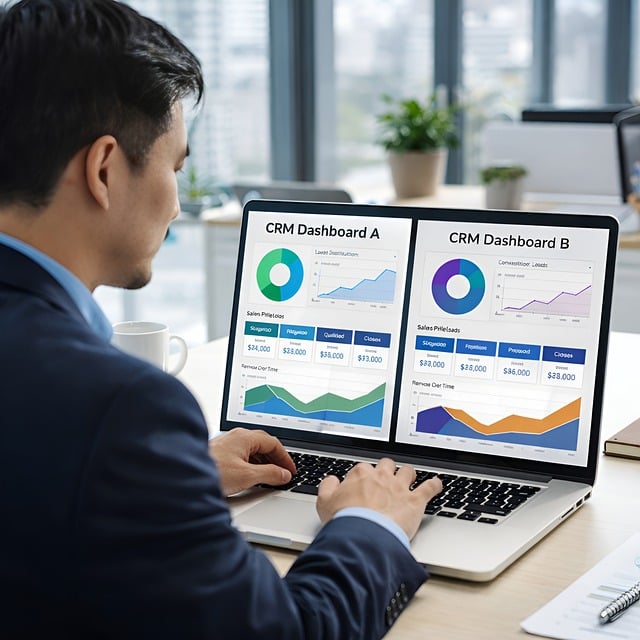business analyst reviewing data visualizations and charts